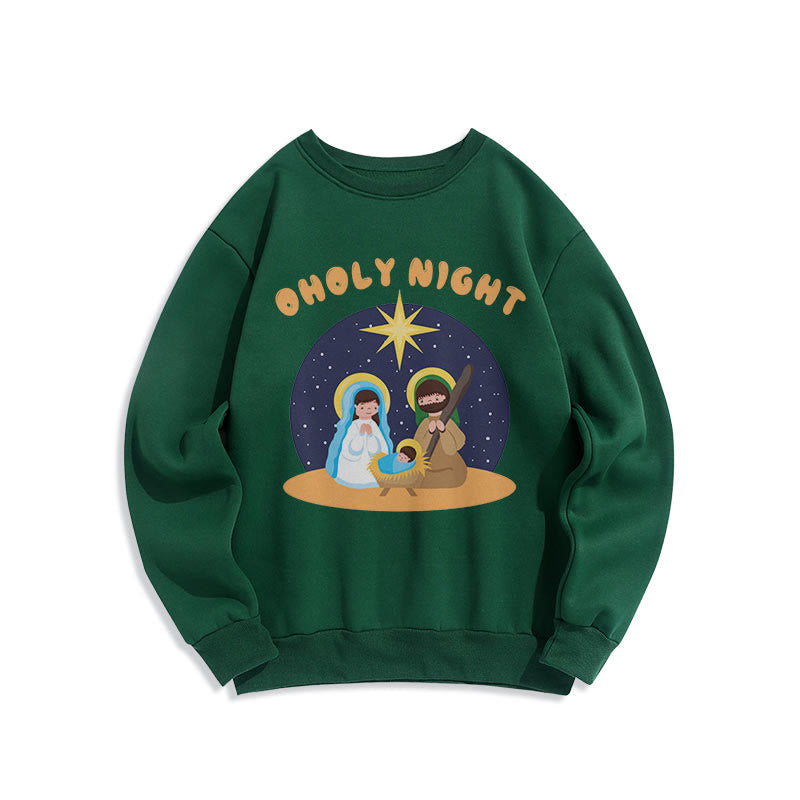 Christiandiscipleshop Colored Style Holy Night Nativity Scene Fleece Lined Polyester Sweatshirt