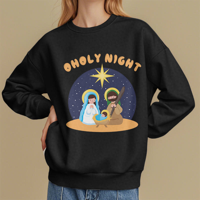 Christiandiscipleshop Colored Style Holy Night Nativity Scene Fleece Lined Polyester Sweatshirt