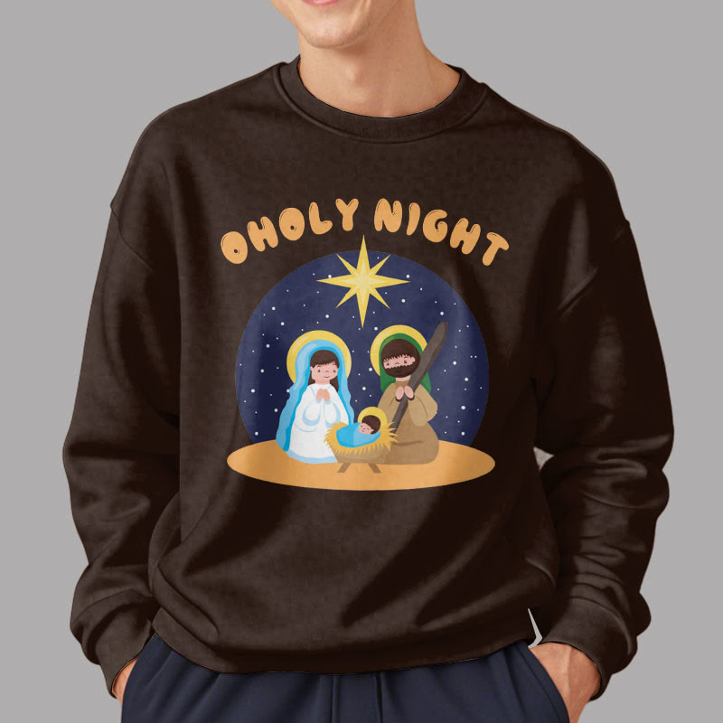Christiandiscipleshop Colored Style Holy Night Nativity Scene Fleece Lined Polyester Sweatshirt