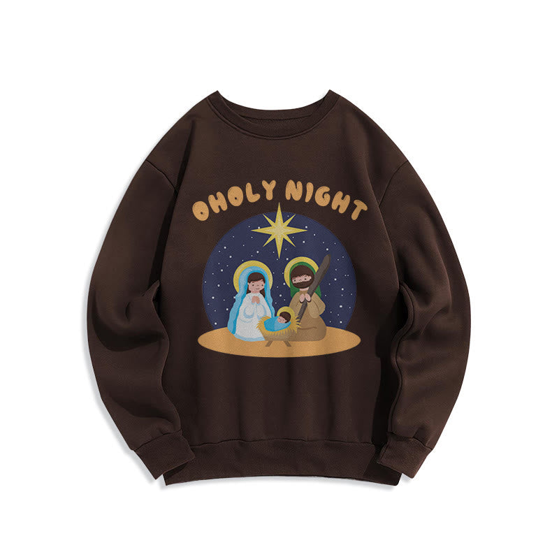 Christiandiscipleshop Colored Style Holy Night Nativity Scene Fleece Lined Polyester Sweatshirt