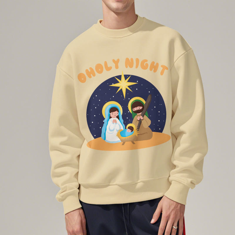 Christiandiscipleshop Colored Style Holy Night Nativity Scene Fleece Lined Polyester Sweatshirt