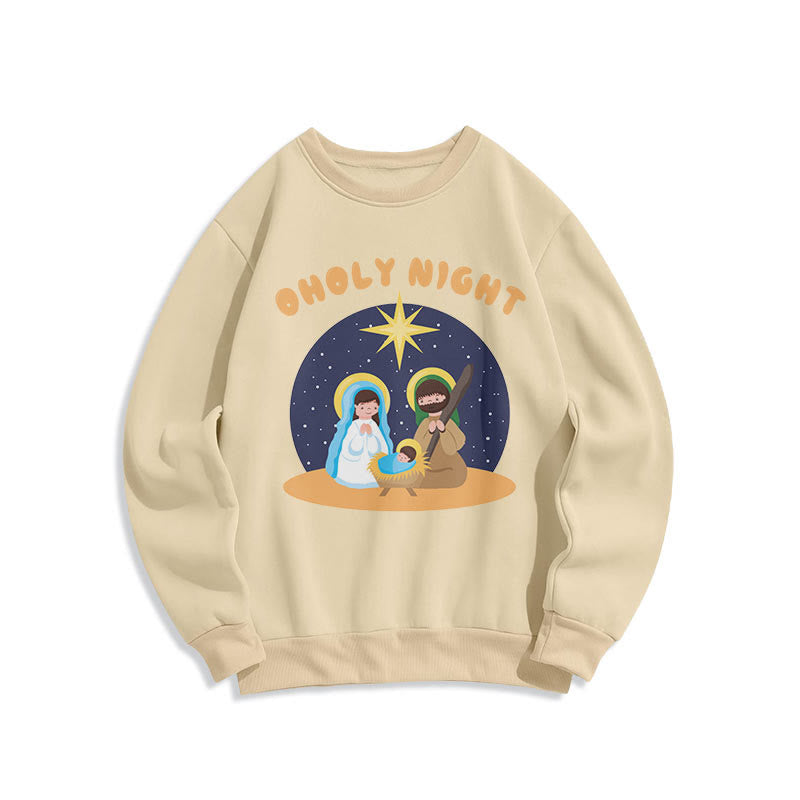 Christiandiscipleshop Colored Style Holy Night Nativity Scene Fleece Lined Polyester Sweatshirt