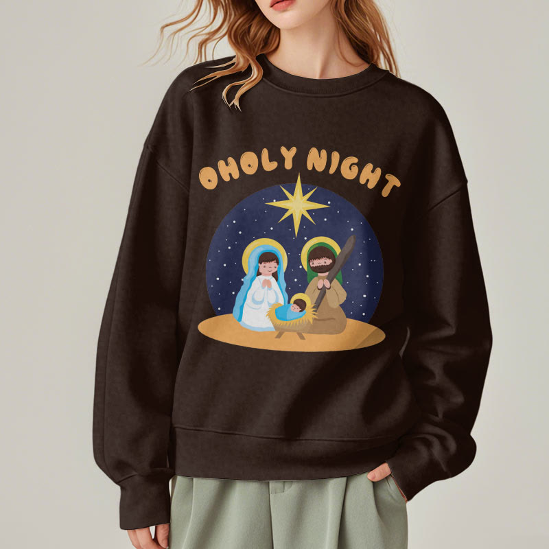 Christiandiscipleshop Colored Style Holy Night Nativity Scene Fleece Lined Polyester Sweatshirt