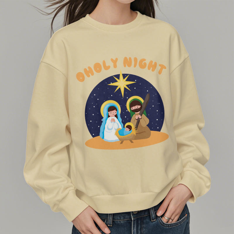 Christiandiscipleshop Colored Style Holy Night Nativity Scene Fleece Lined Polyester Sweatshirt