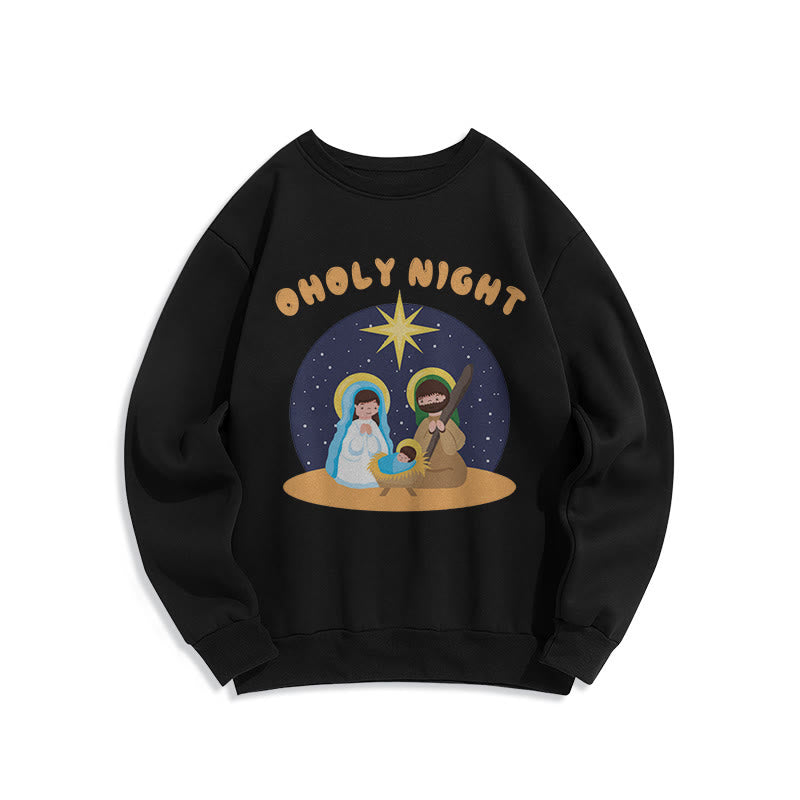 Christiandiscipleshop Colored Style Holy Night Nativity Scene Fleece Lined Polyester Sweatshirt