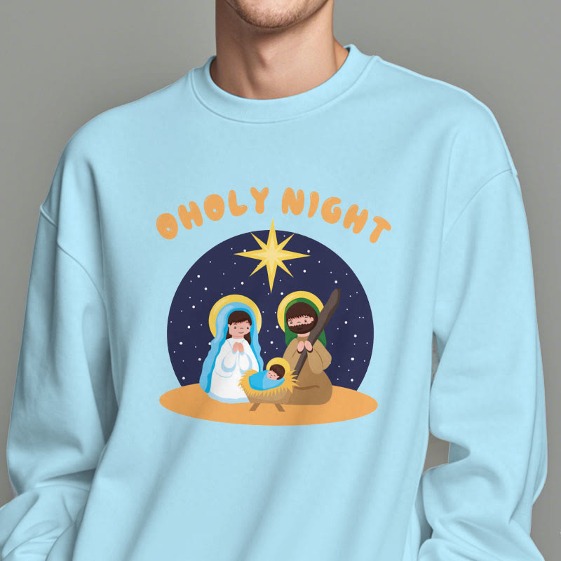 Christiandiscipleshop Colored Style Holy Night Nativity Scene Fleece Lined Polyester Sweatshirt