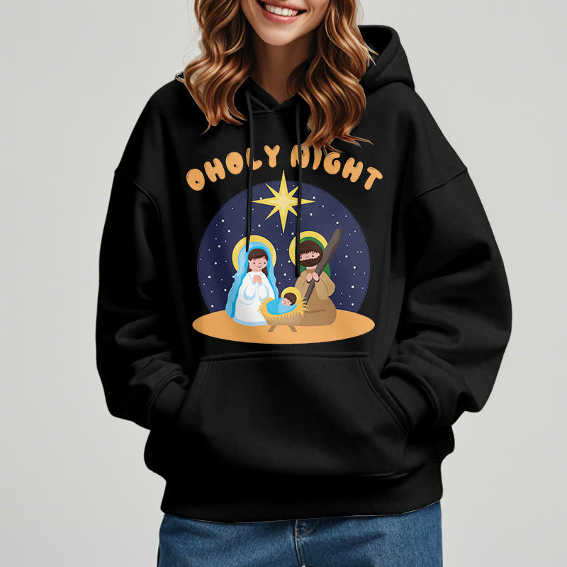 Christiandiscipleshop Colored Style Holy Night Nativity Scene Fleece Lined Polyester Hoodie