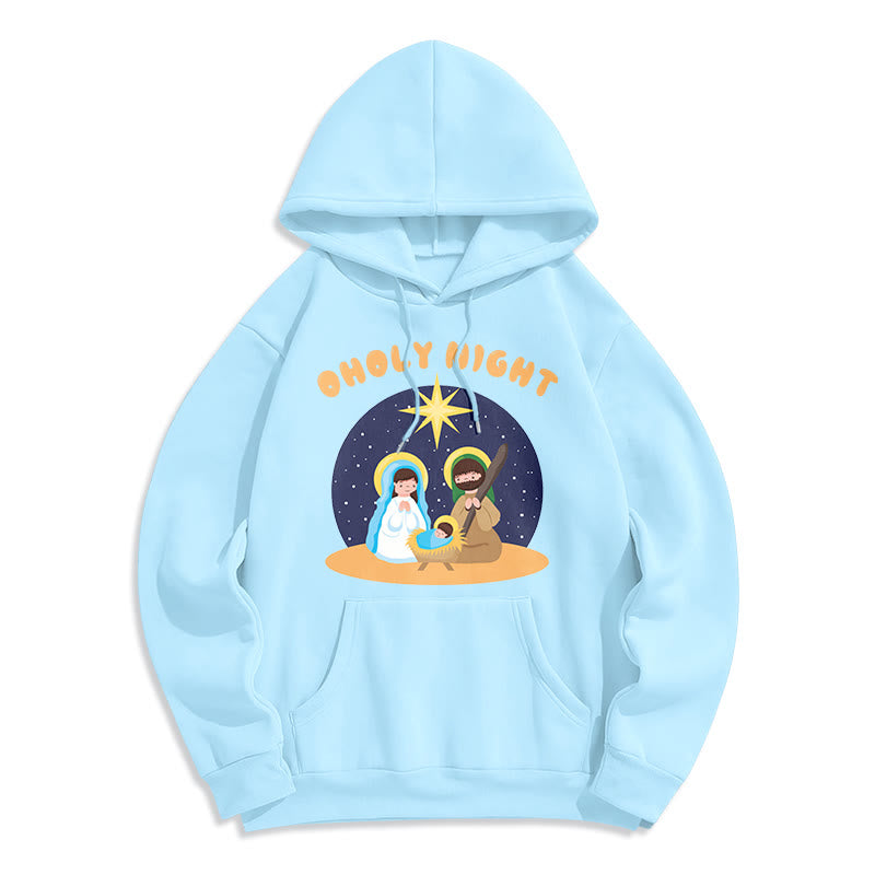 Christiandiscipleshop Colored Style Holy Night Nativity Scene Fleece Lined Polyester Hoodie