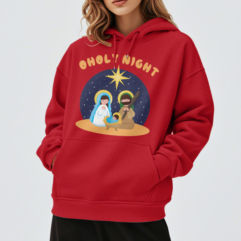 Christiandiscipleshop Colored Style Holy Night Nativity Scene Fleece Lined Polyester Hoodie