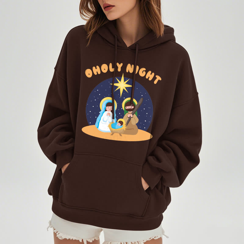 Christiandiscipleshop Colored Style Holy Night Nativity Scene Fleece Lined Polyester Hoodie