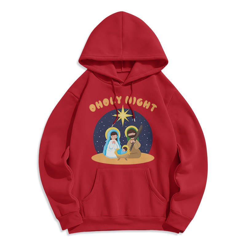 Christiandiscipleshop Colored Style Holy Night Nativity Scene Fleece Lined Polyester Hoodie