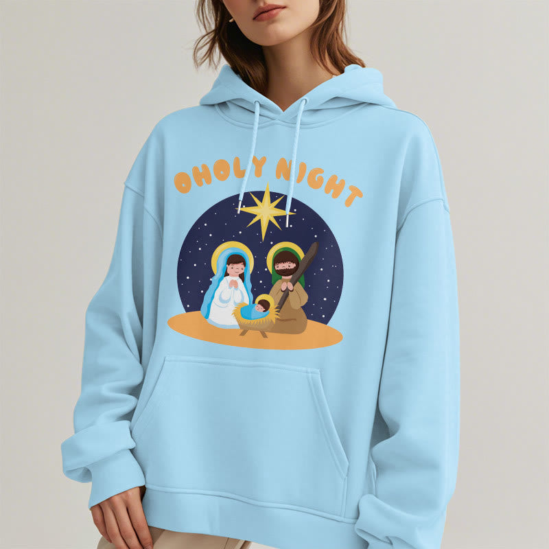 Christiandiscipleshop Colored Style Holy Night Nativity Scene Fleece Lined Polyester Hoodie