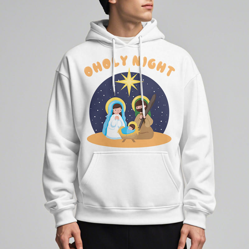 Christiandiscipleshop Colored Style Holy Night Nativity Scene Fleece Lined Polyester Hoodie