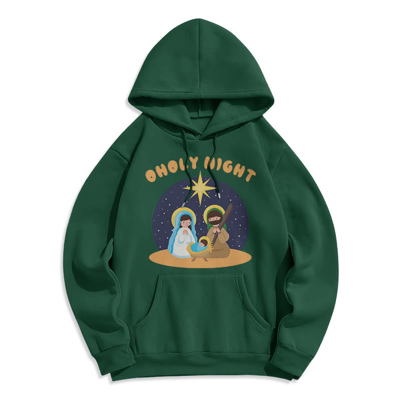 Christiandiscipleshop Colored Style Holy Night Nativity Scene Fleece Lined Polyester Hoodie