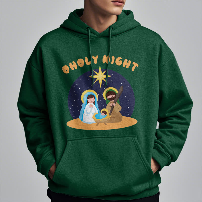 Christiandiscipleshop Colored Style Holy Night Nativity Scene Fleece Lined Polyester Hoodie