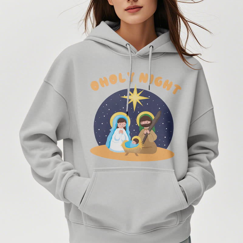 Christiandiscipleshop Colored Style Holy Night Nativity Scene Fleece Lined Polyester Hoodie