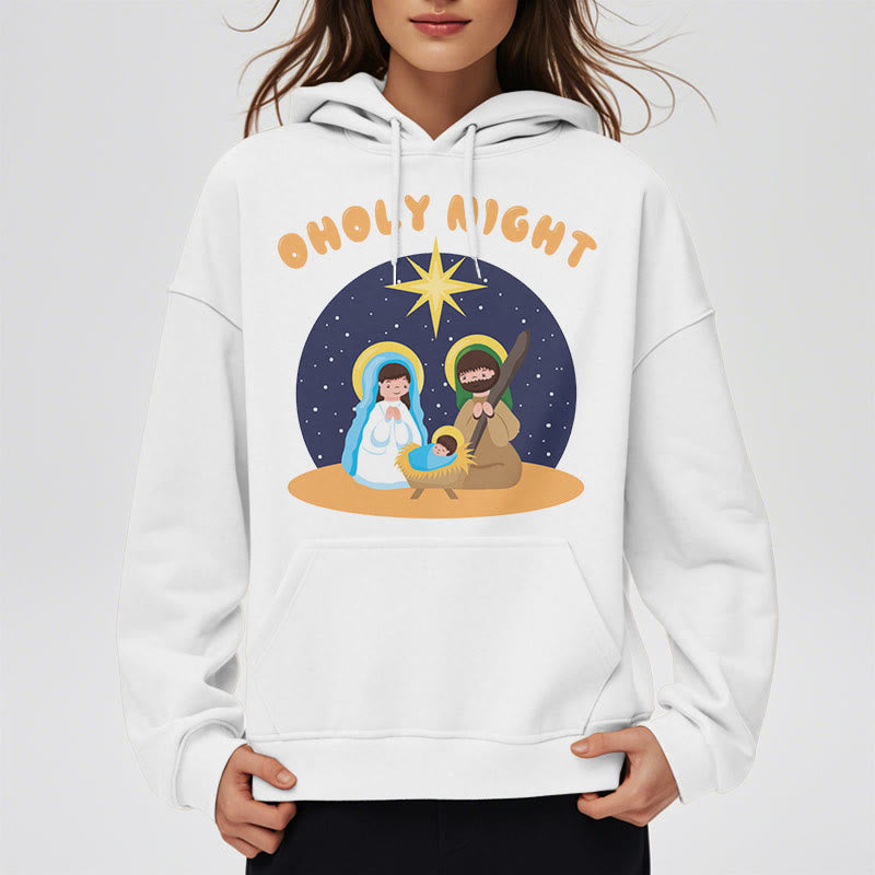 Christiandiscipleshop Colored Style Holy Night Nativity Scene Fleece Lined Polyester Hoodie