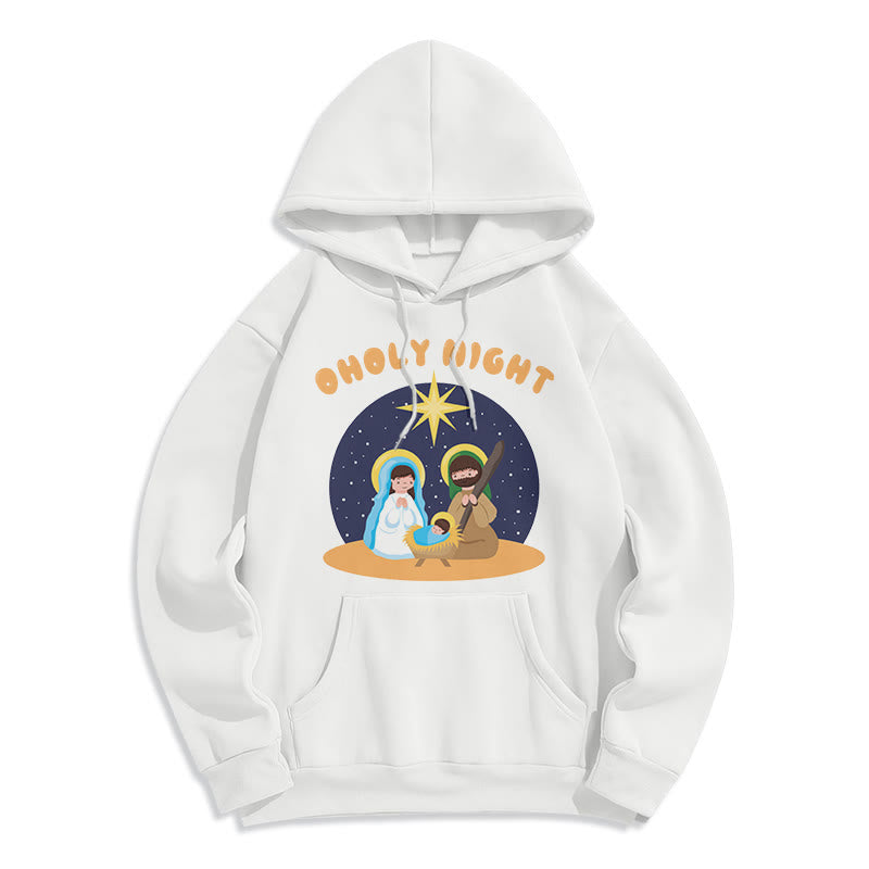 Christiandiscipleshop Colored Style Holy Night Nativity Scene Fleece Lined Polyester Hoodie