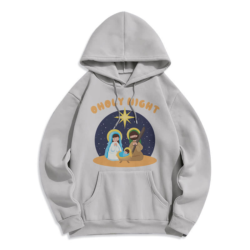Christiandiscipleshop Colored Style Holy Night Nativity Scene Fleece Lined Polyester Hoodie