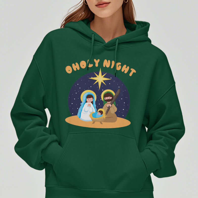 Christiandiscipleshop Colored Style Holy Night Nativity Scene Fleece Lined Polyester Hoodie