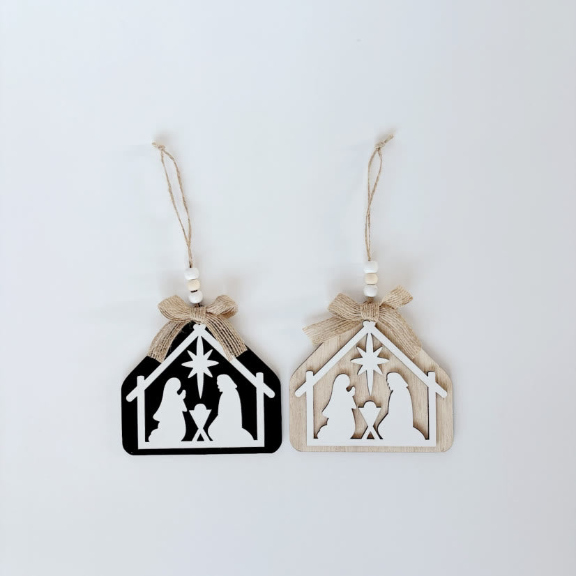 christiandiscipleshop Minimalist Style Nativity Scene Silhouette Christmas Nativity Hanging Ornaments