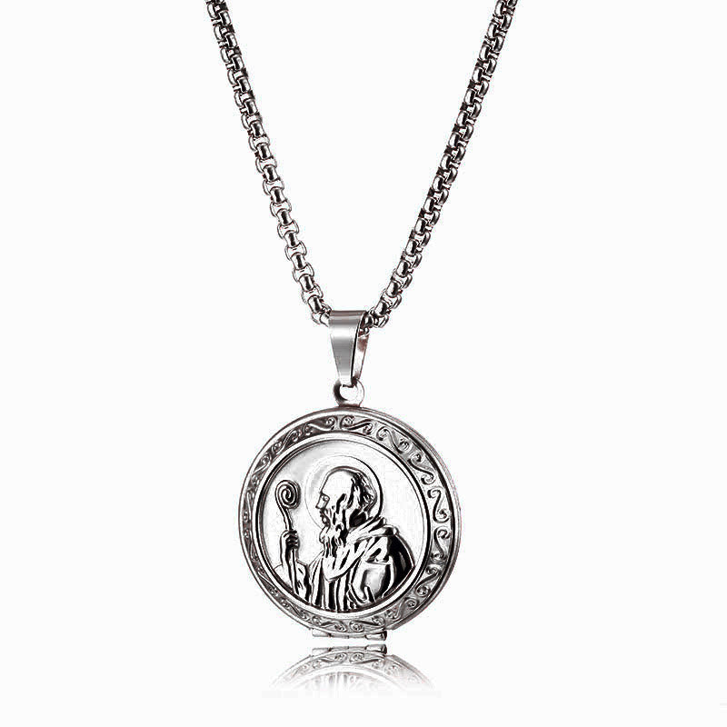 Christiandiscipleshop Classic Style St. Benedict Engraved Two Sided Locket Pendant Necklace
