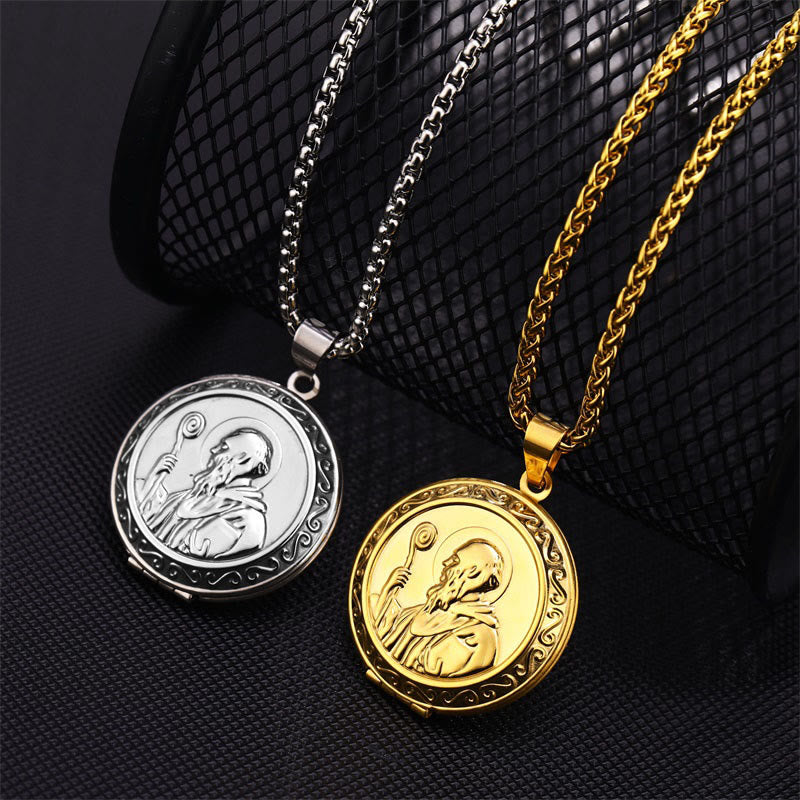 Christiandiscipleshop Classic Style St. Benedict Engraved Two Sided Locket Pendant Necklace
