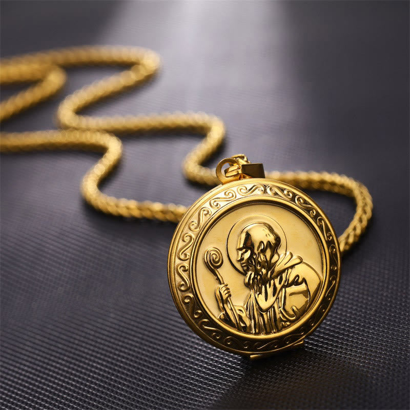 Christiandiscipleshop Classic Style St. Benedict Engraved Two Sided Locket Pendant Necklace