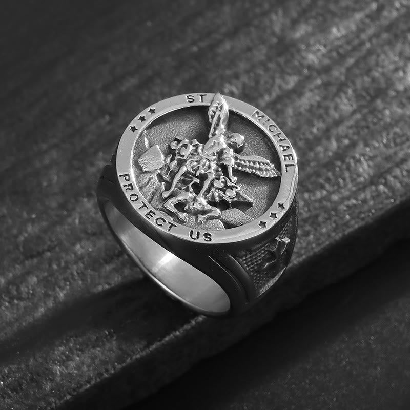 Christiandiscipleshop Classic Style Michael The Archangel Protect Us Devine Faith Ring