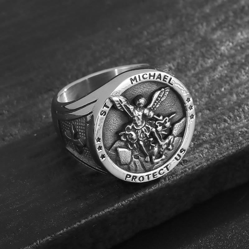 Christiandiscipleshop Classic Style Michael The Archangel Protect Us Devine Faith Ring