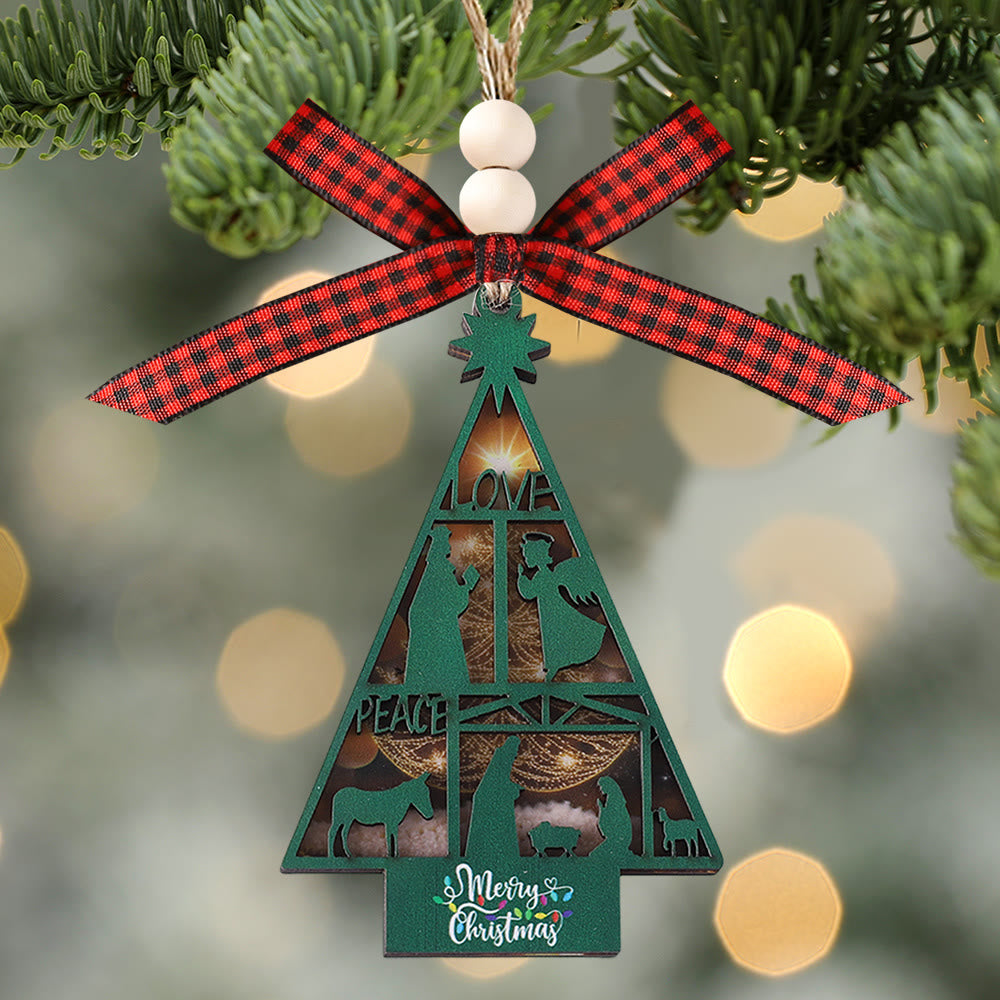 Christiandiscipleshop Classic Style Nativity Scene Tree Shape Christmas Nativity Hanging Ornaments