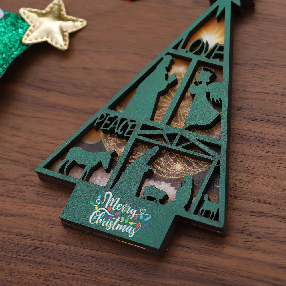 Christiandiscipleshop Classic Style Nativity Scene Tree Shape Christmas Nativity Hanging Ornaments