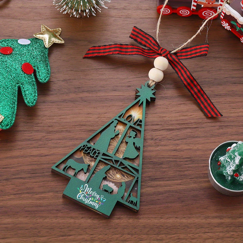 Christiandiscipleshop Classic Style Nativity Scene Tree Shape Christmas Nativity Hanging Ornaments