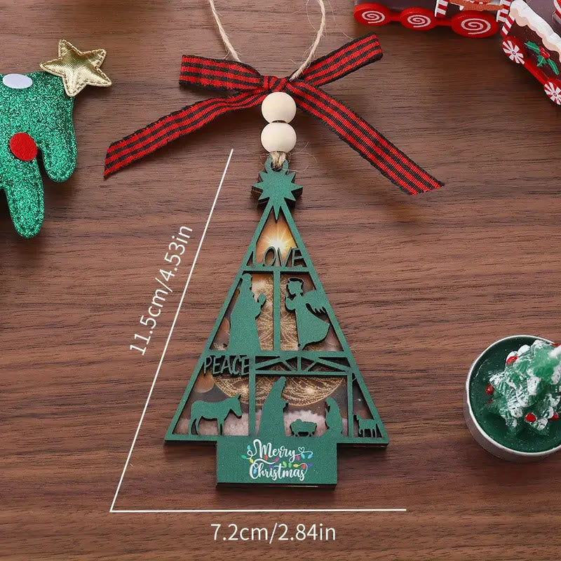 Christiandiscipleshop Classic Style Nativity Scene Tree Shape Christmas Nativity Hanging Ornaments