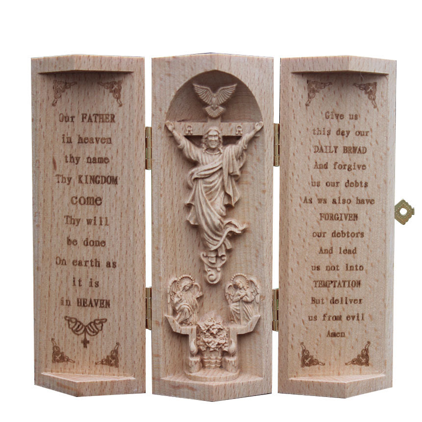 Christiandiscipleshop Classic Style Openable Wooden Cylinder Jesus Figure Desktop Decorations Ornament