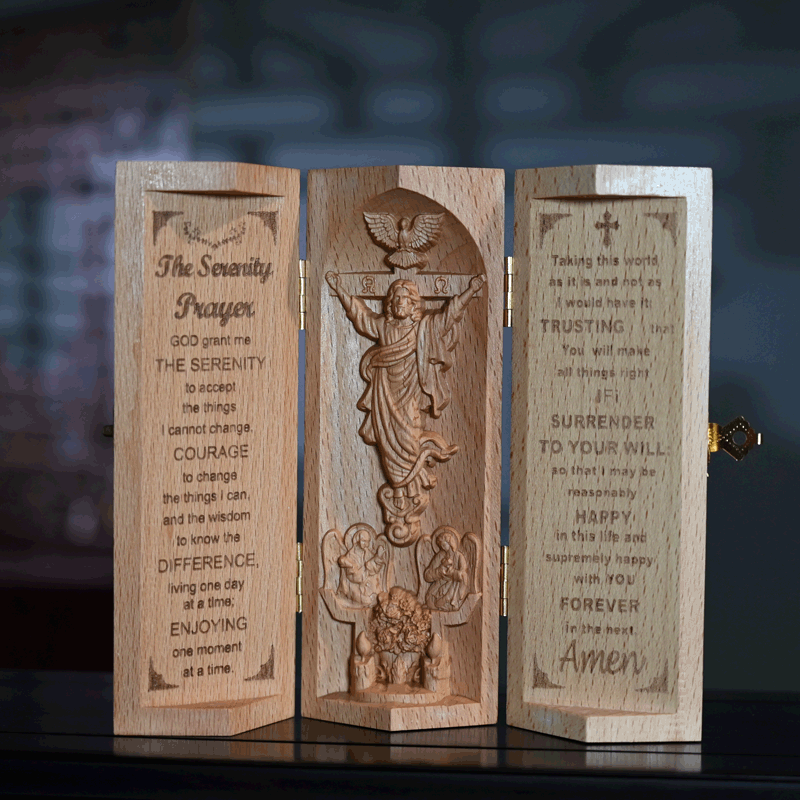 Christiandiscipleshop Classic Style Openable Wooden Cylinder Jesus Figure Desktop Decorations Ornament