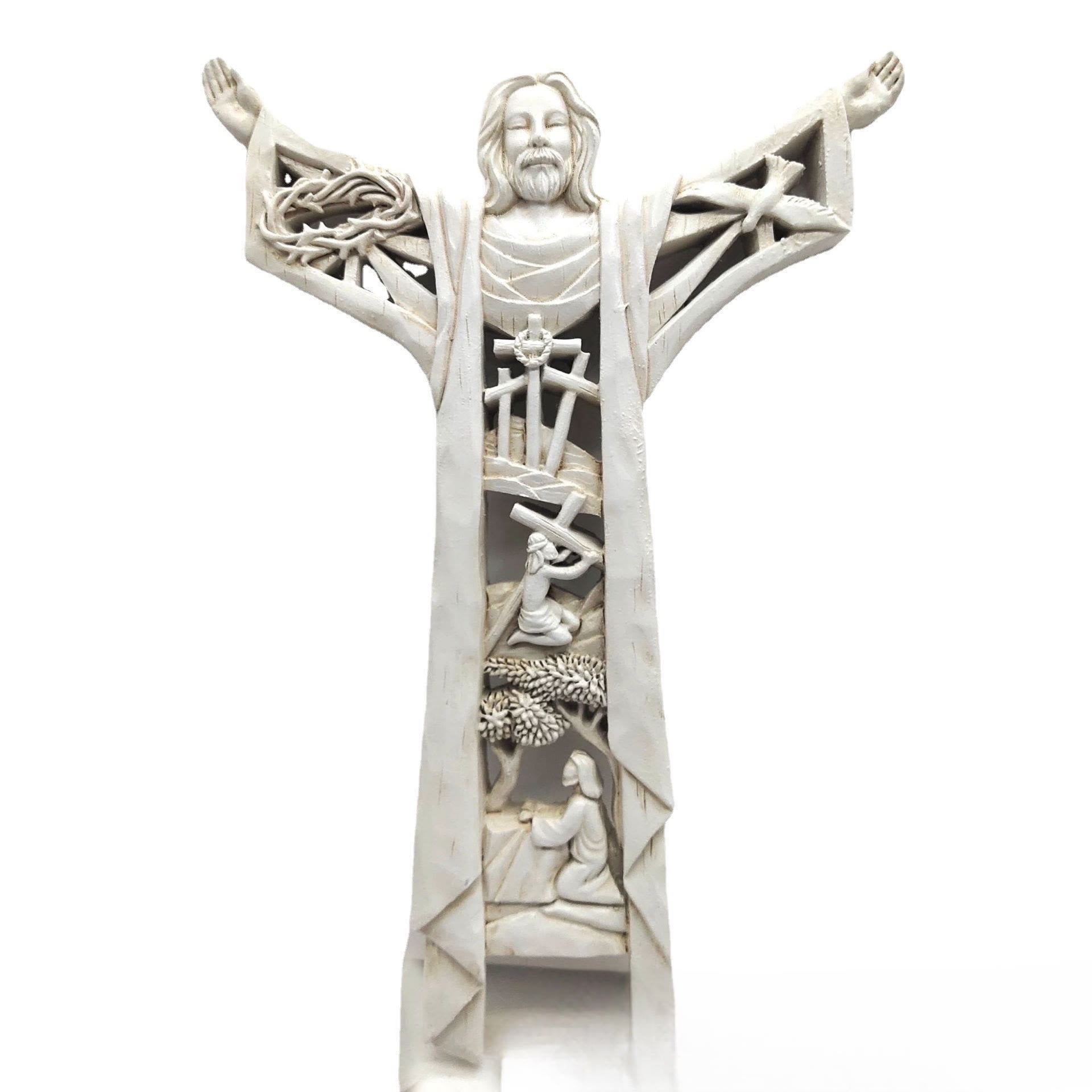 Christianartworkshop Classic Style Crafted Jesus Arms Opened Figure Desktop Decorations Ornament