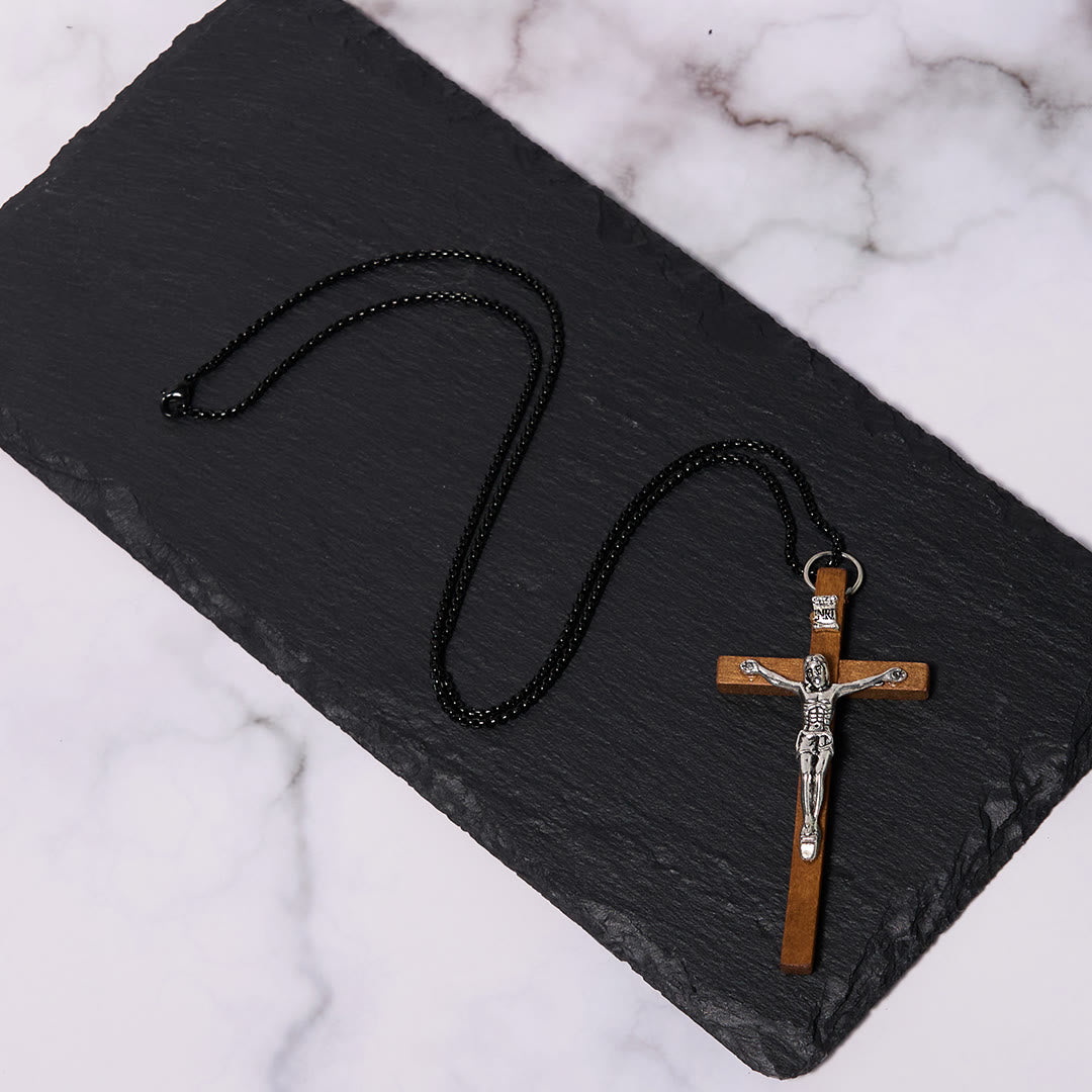 Christiandiscipleshop Classic Style Wooden Craft Alloy Crucifix Faith Pendant Necklace