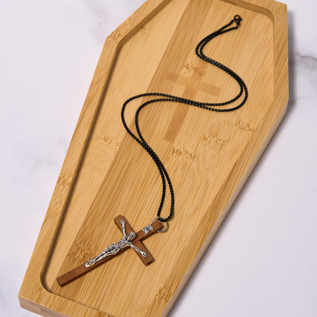 Christiandiscipleshop Classic Style Wooden Craft Alloy Crucifix Faith Pendant Necklace