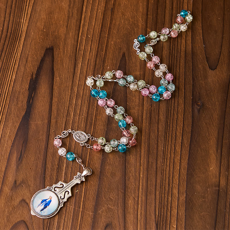 Christiandiscipleshop Our Lady of Fatima & Assumption of Our Lady of 8mm Round Multicolor Glass Alloy Chain Rosary