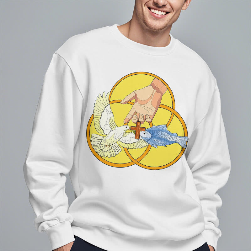 Christiandiscipleshop Colored Style The Holy Trinity Cross Emblem Fleece Lined Polyester Sweatshirt