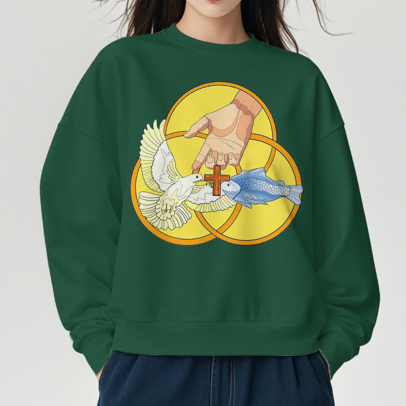 Christiandiscipleshop Colored Style The Holy Trinity Cross Emblem Fleece Lined Polyester Sweatshirt