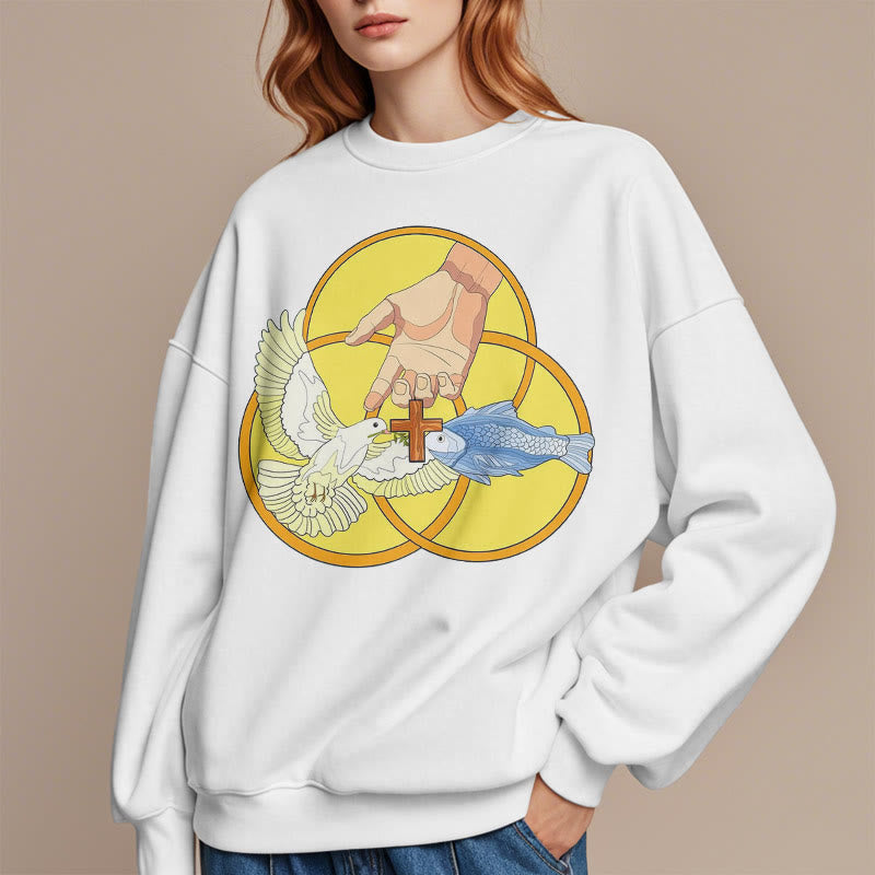 Christiandiscipleshop Colored Style The Holy Trinity Cross Emblem Fleece Lined Polyester Sweatshirt