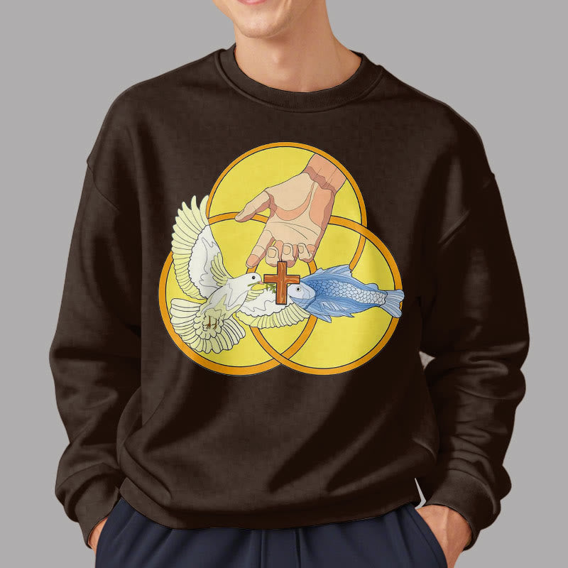 Christiandiscipleshop Colored Style The Holy Trinity Cross Emblem Fleece Lined Polyester Sweatshirt