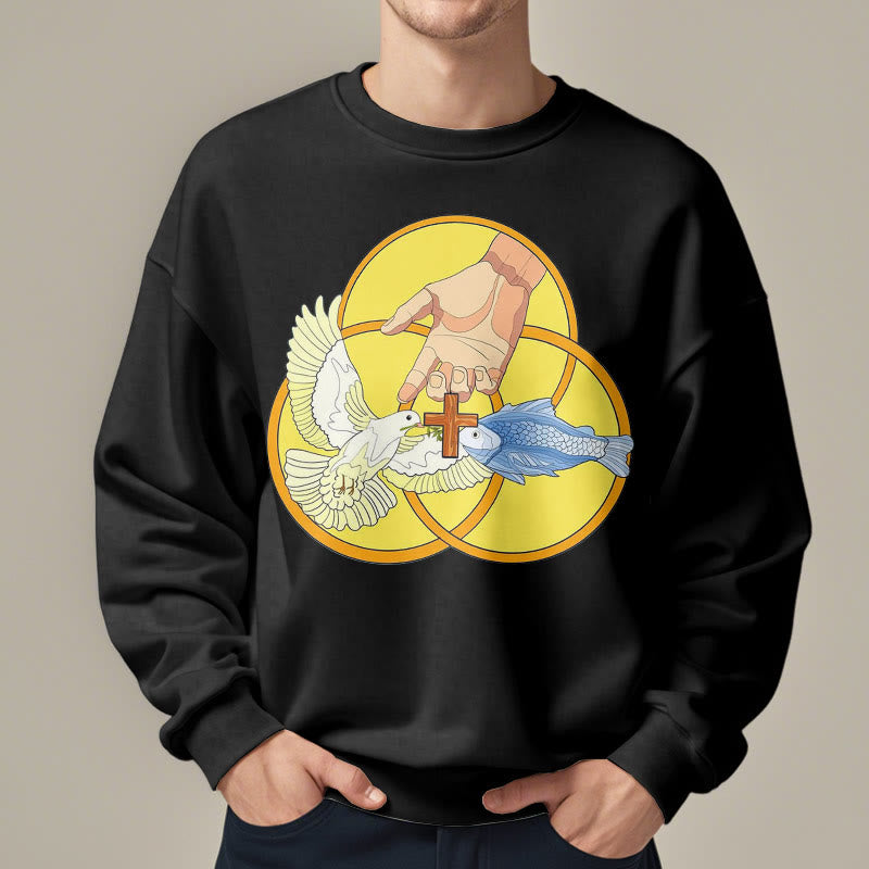 Christiandiscipleshop Colored Style The Holy Trinity Cross Emblem Fleece Lined Polyester Sweatshirt