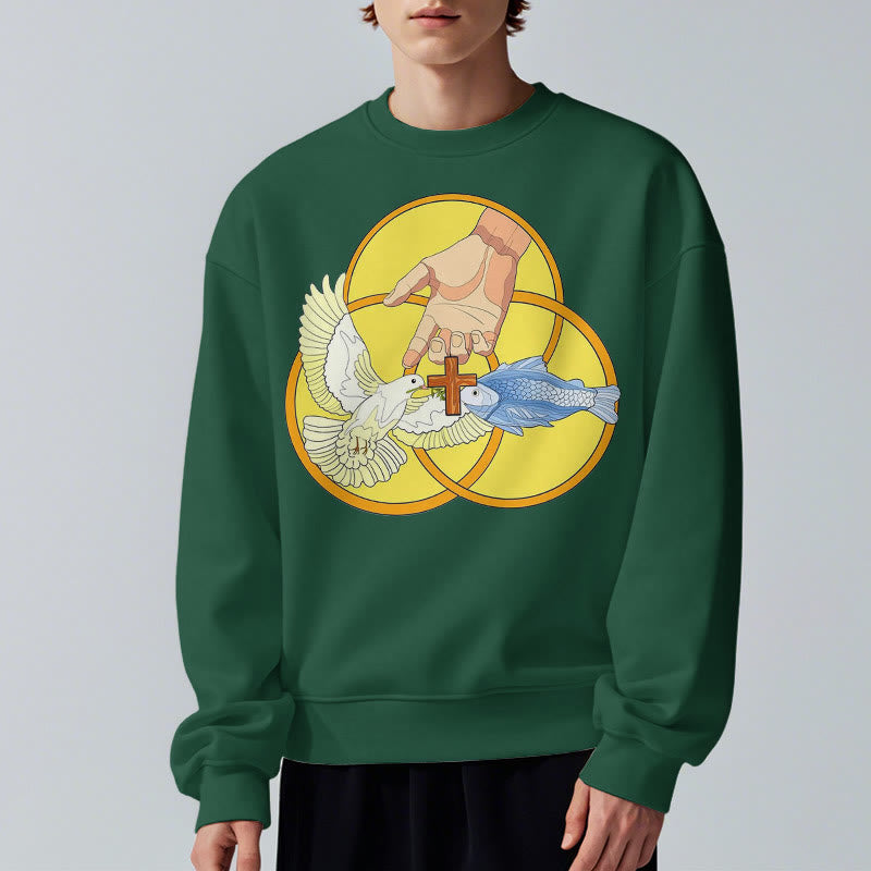 Christiandiscipleshop Colored Style The Holy Trinity Cross Emblem Fleece Lined Polyester Sweatshirt