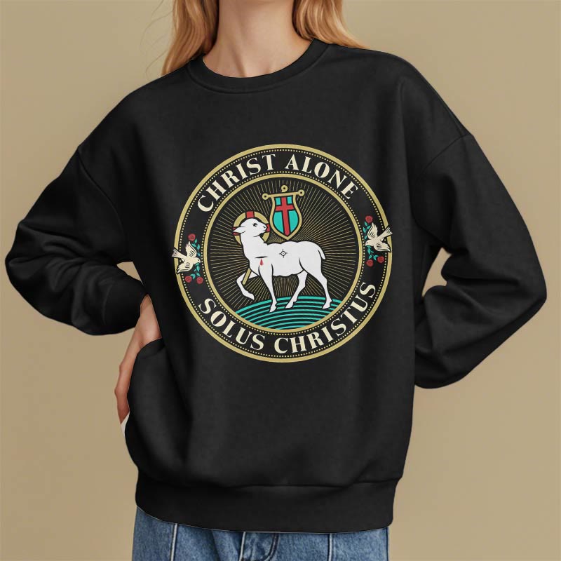 christiandiscipleshop Modern Style Christ Alone Lamb of God Fleece Lined Polyester Sweatshirt