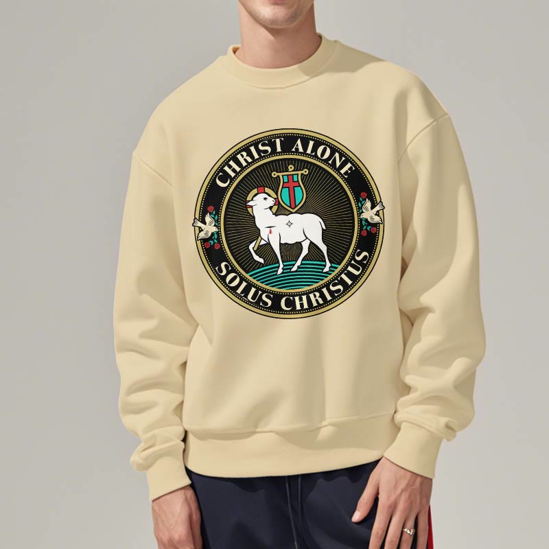 christiandiscipleshop Modern Style Christ Alone Lamb of God Fleece Lined Polyester Sweatshirt