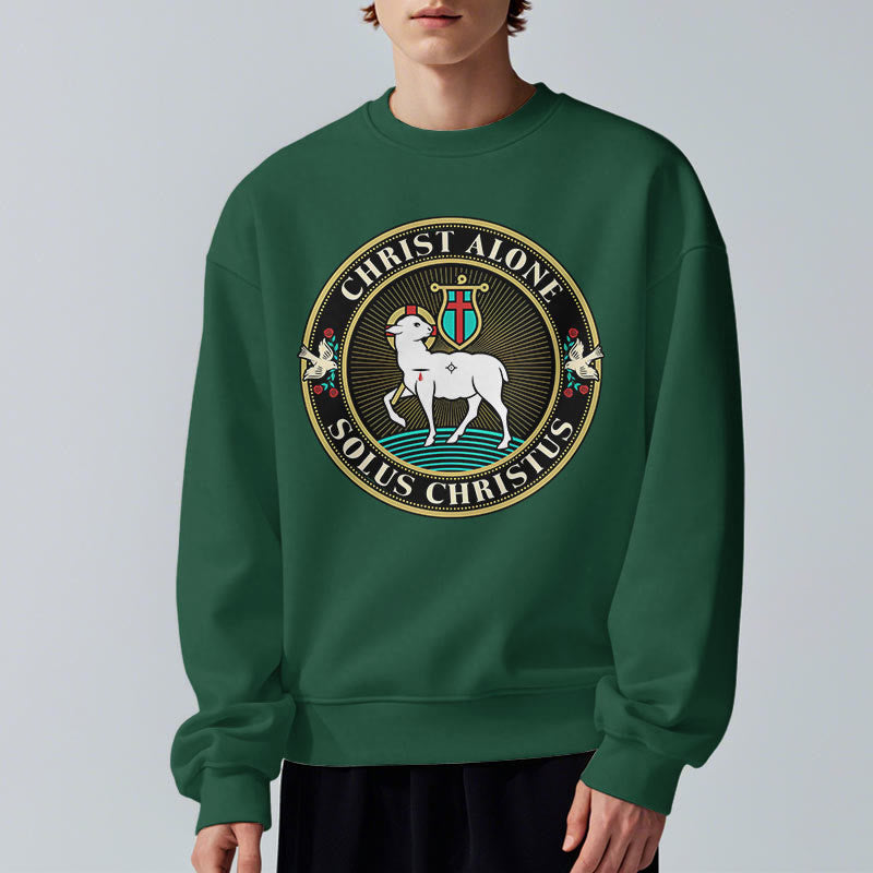 christiandiscipleshop Modern Style Christ Alone Lamb of God Fleece Lined Polyester Sweatshirt