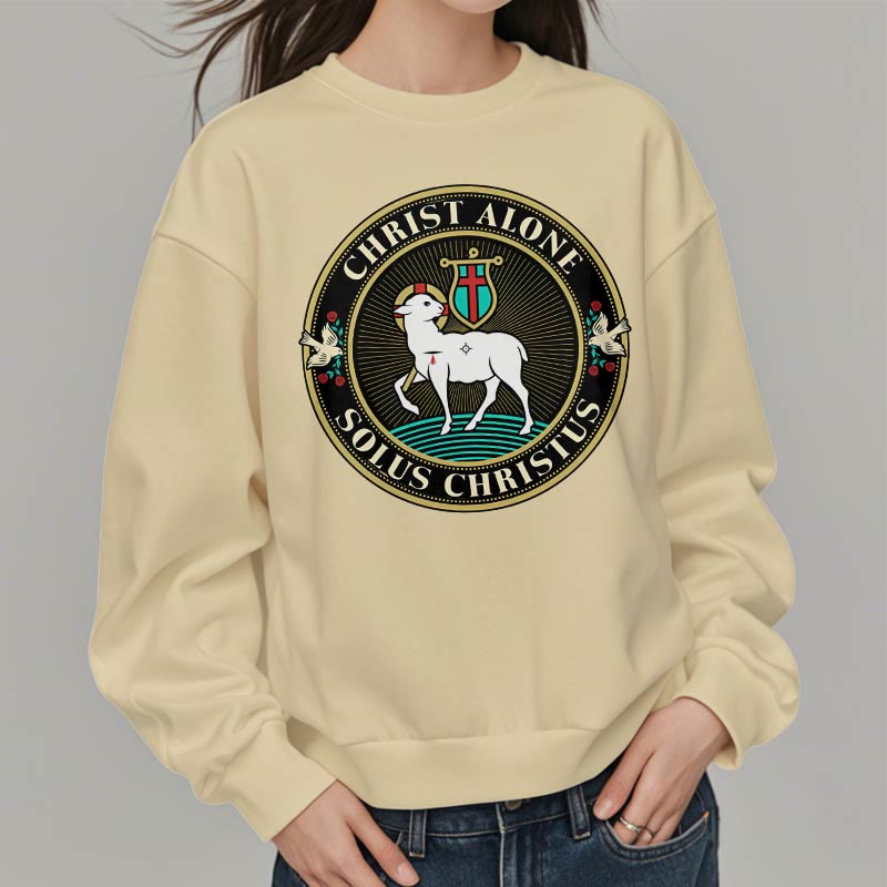 christiandiscipleshop Modern Style Christ Alone Lamb of God Fleece Lined Polyester Sweatshirt